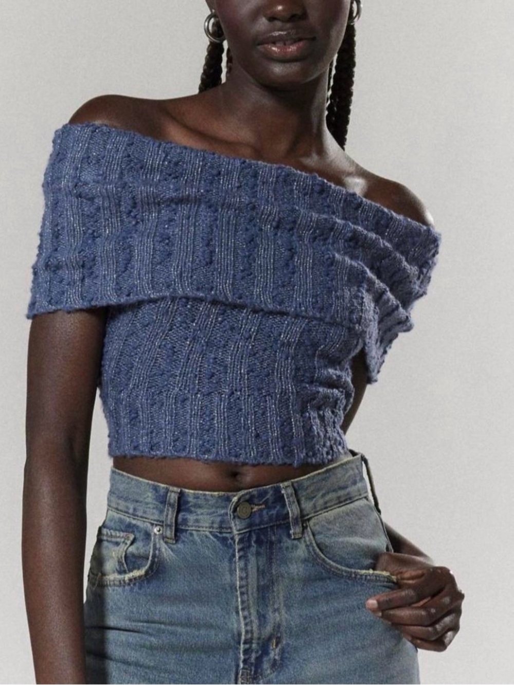 Urban Outfitters Blue Off-The-Shoulder Knit Sweater Top